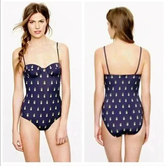 J. Crew Pine Apple Swimsuit Retro Style Sz 2 - Picture 1 of 2